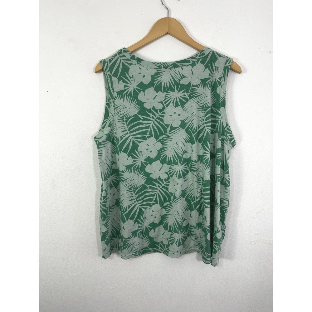 Fresh Produce Tropical Tank Top Womens 2X Green Hawaiian Floral Resort Beachy - Picture 3 of 6